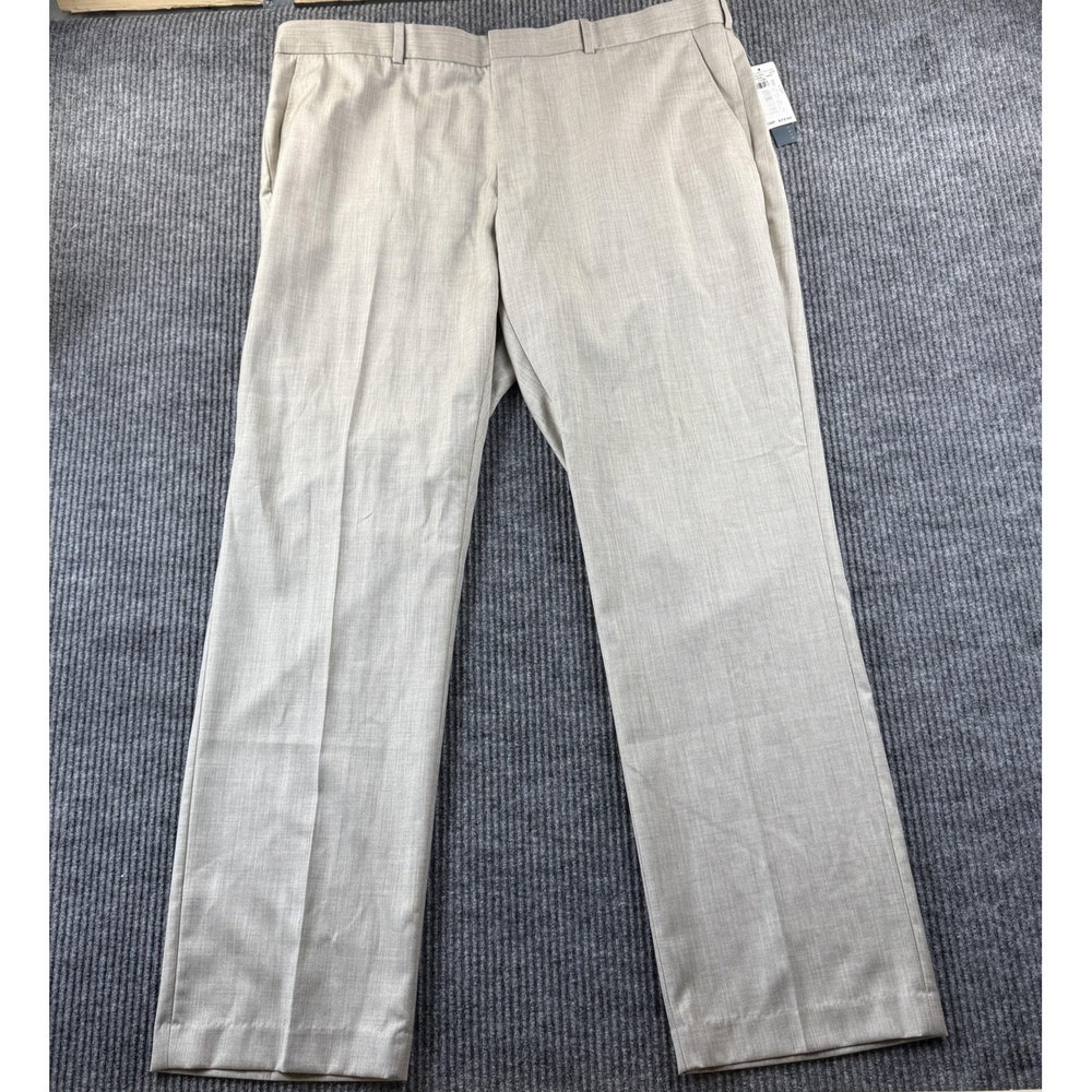 Perry Ellis Pants Men 40x32 Beige Natural Dress Slacks Herringbone Polyester New